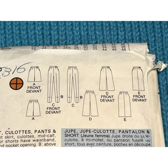 Butterick 3640 pattern skirt pants shorts culottes size 14 16 18 - Picture 4 of 9